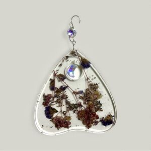 Clear Resin Planchette with Dried Flowers and Glass Crystal Accents